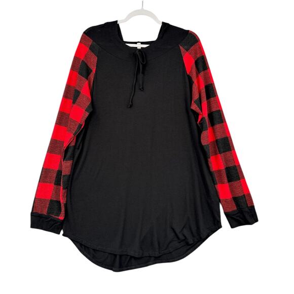 Celeste Black Red‎ Buffalo Checkered Pullover Hoodie Tunic Womens 1XL - Picture 1 of 6
